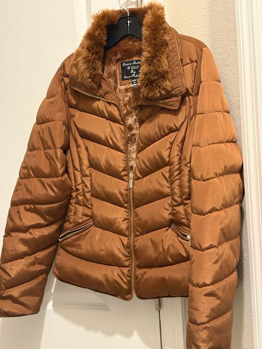 Palomares Fashions Of Calif Puffer Jacket Brown Faux Fur Collar